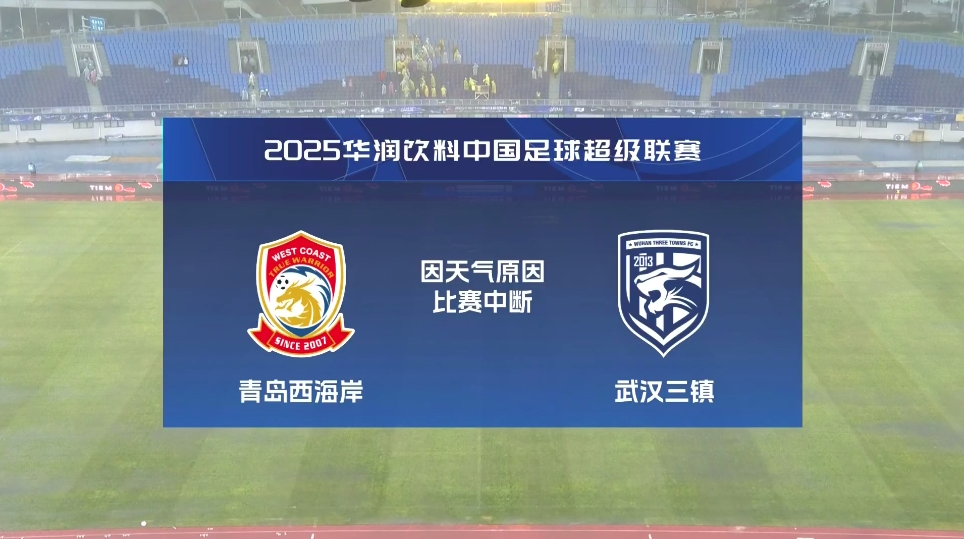 再度中斷！青島西海岸vs武漢三鎮進行至18分鐘，因天氣中斷30分鐘